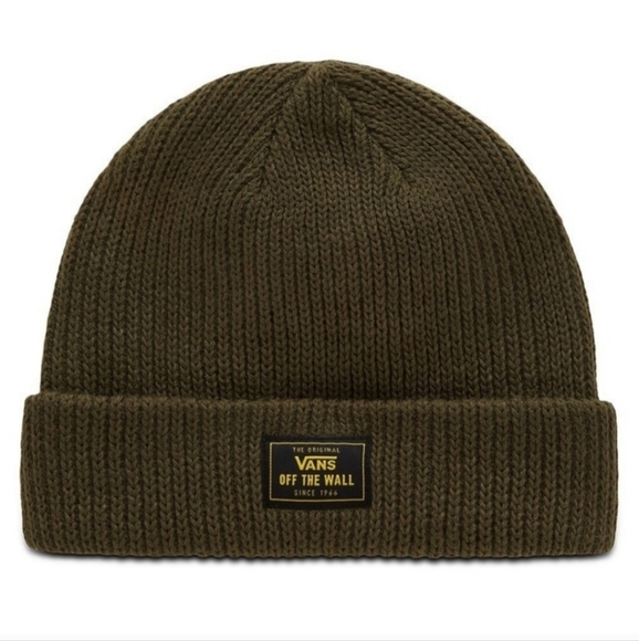Vans Bruckner Olive Green Ribbed Knit Winter Cuffed Beanie Hat - Picture 1 of 6